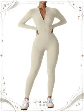 Women's Zip Up Long Sleeve Workout Jumpsuit Romper Bodysuit Bodycon One Piece